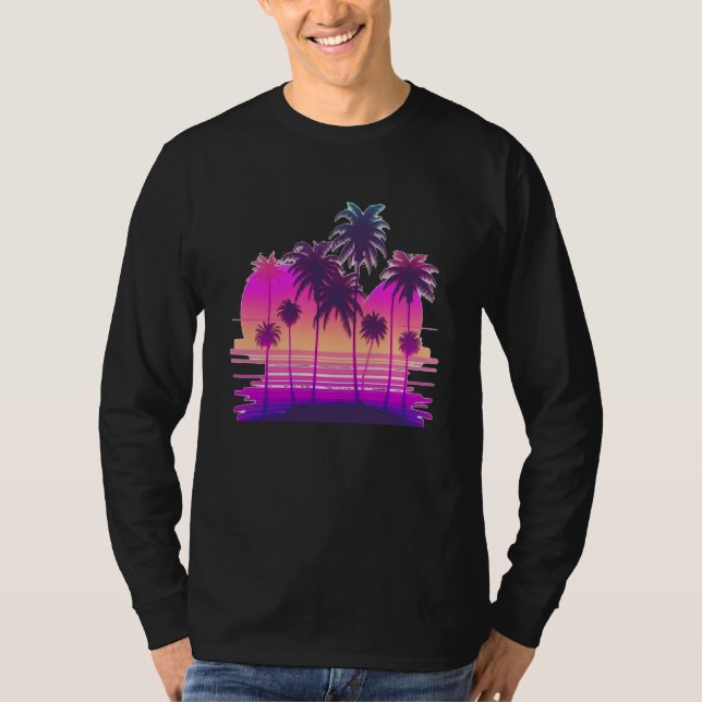 Camiseta Vaperwave Aesthetic Glitch Palm Retrowave Synthwav (Frente)