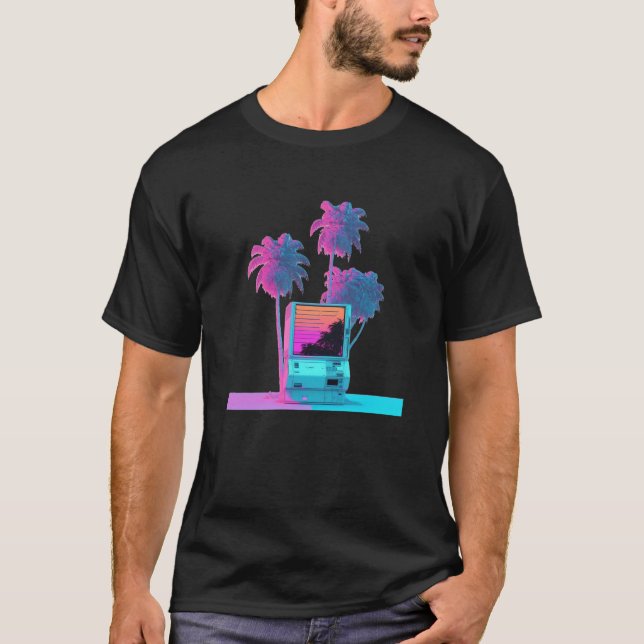 Camiseta Vaperwave Aesthetic Glitch Palm Tree Retrowave Syn (Frente)