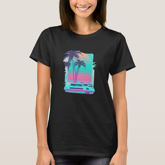 Camiseta Vaperwave Aesthetic Glitch Palm Tree Retrowave Syn (Frente)