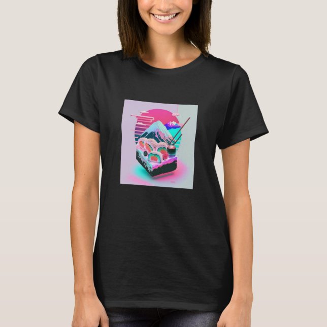 Camiseta Vaperwave Aesthetic Glitch Sushi Retrowave Synthwa (Frente)