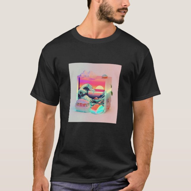 Camiseta Vaperwave Aesthetic Glitch Sushi Retrowave Synthwa (Frente)
