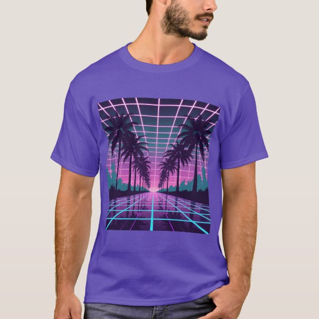 Camiseta Vaporwave 80s Neon Grid Synthwave Poster (Frente)