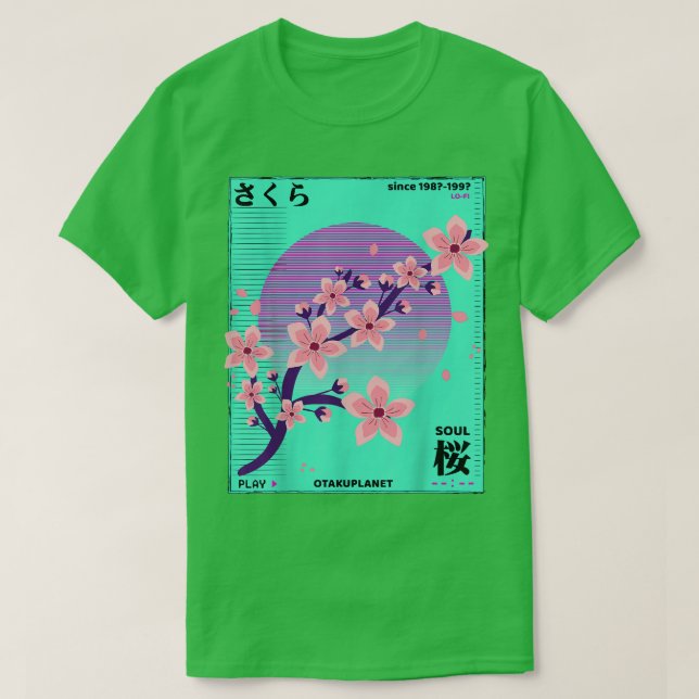 Camiseta Vaporwave 90s Cherry Blossoms Retro Japonês Grung (Frente do Design)