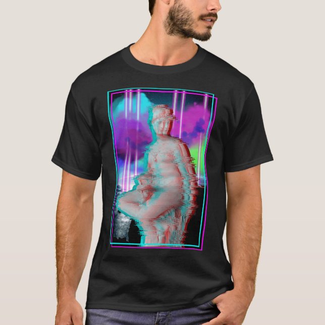 Camiseta Vaporwave Aesético Glitch Estátua Grega Retrowave (Frente)