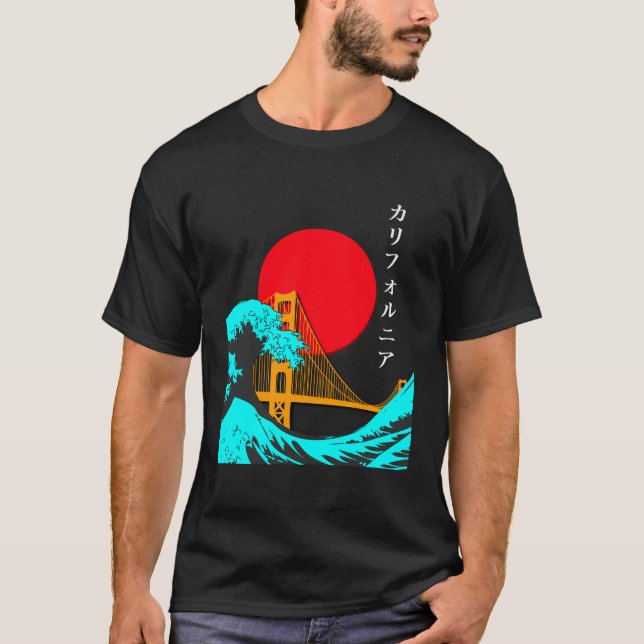 Camiseta Vaporwave Aestésico De Longa Folha ShirtGreat Wave (Frente)