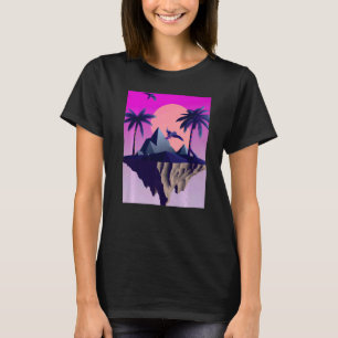 Camiseta Vaporwave Aestic Flying Island Com Palmas E B