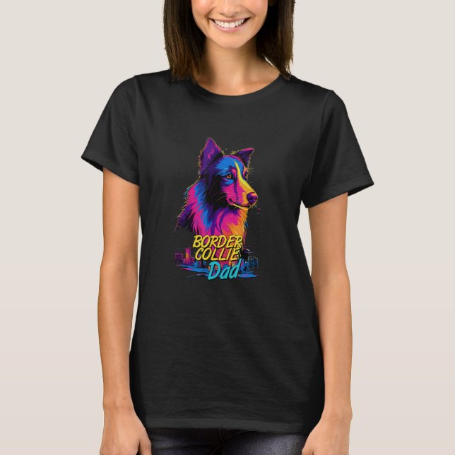 Camiseta Vaporwave Border Collie Pai Futurístico Border Col (Frente)