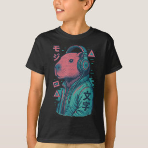 Camiseta Vaporwave Capybara Japonês Art Anime Manga Ukiyo -