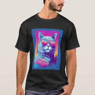 Camiseta Vaporwave Cat Vestindo óculos escuros