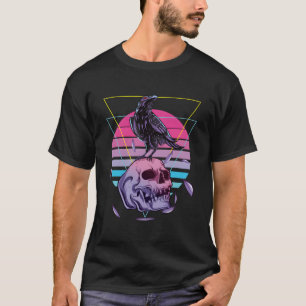 Camiseta Vaporwave Caveira e Corvo Estética Pastel Goth