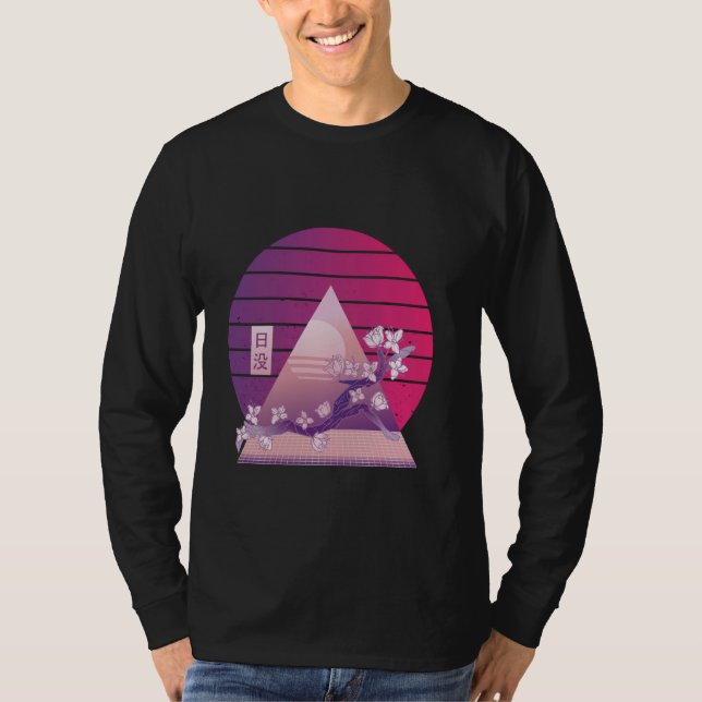 Camiseta Vaporwave cherry floresce pirâmide gradiente de pô (Frente)