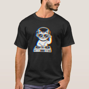 Camiseta Vaporwave DJ Cat Kitten Music Rave EDM Music Cone
