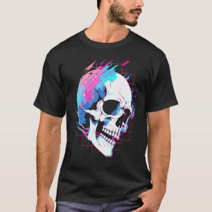 Camiseta Vaporwave Glitch Crânio Festival Cyberpunk Techwea