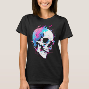 Camiseta Vaporwave Glitk Skull Cyberpunk Festival Techwear