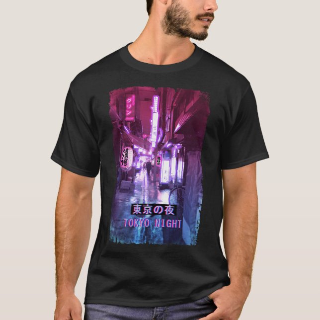 Camiseta Vaporwave Japan Street Fashion Gliton Tokyo Night (Frente)