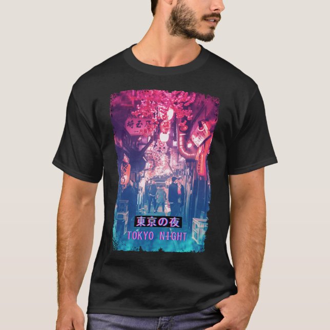 Camiseta Vaporwave Japan Street Fashion Gliton Tokyo Night (Frente)