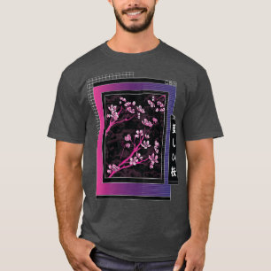 Camiseta Vaporwave Japonês Cherry Sakura Torre Aest