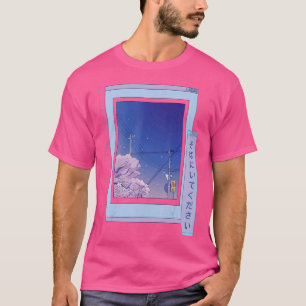 Camiseta Vaporwave Japonês Night City Cherry Blossom