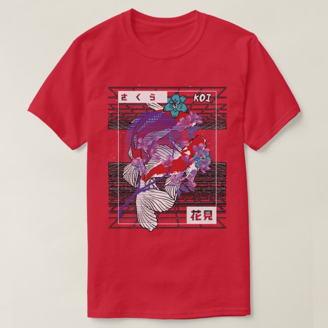 Camiseta Vaporwave Koi Fish Japão Sakura Criador de Carpas (Frente do Design)