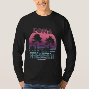 Camiseta Vaporwave Kona Havaí Pôr do Sol Surf Retrô