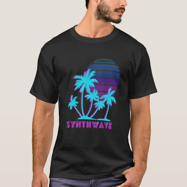Camiseta Vaporwave Retro 1980s 1990s Otaku Synthwave Palm (Frente)