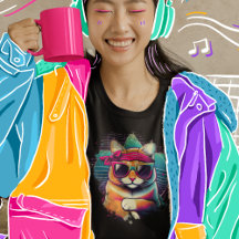 Vaporwave Retro Cat com Bandana e óculos de sol