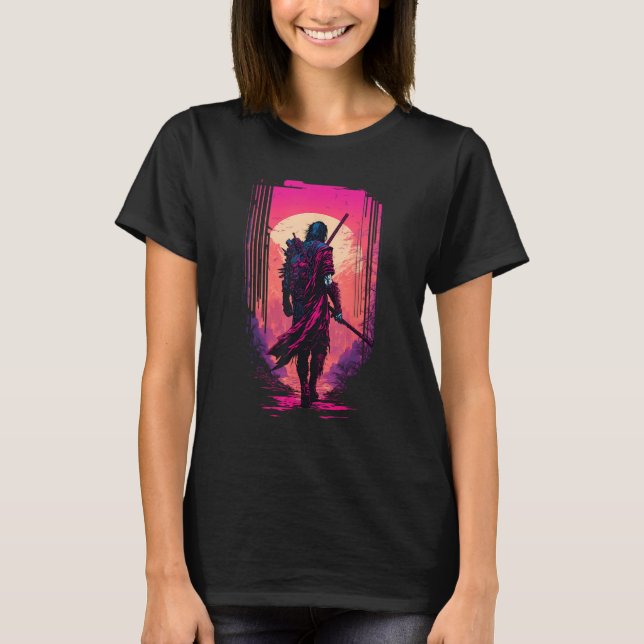 Camiseta Vaporwave - Retrô Cyberpunk Samurai (Frente)