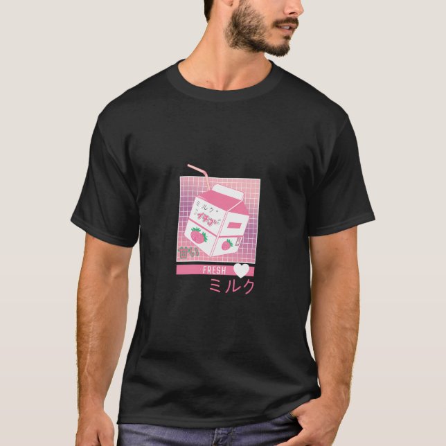 Camiseta Vaporwave Synthwave Japan Juice Box Strawberrys (Frente)