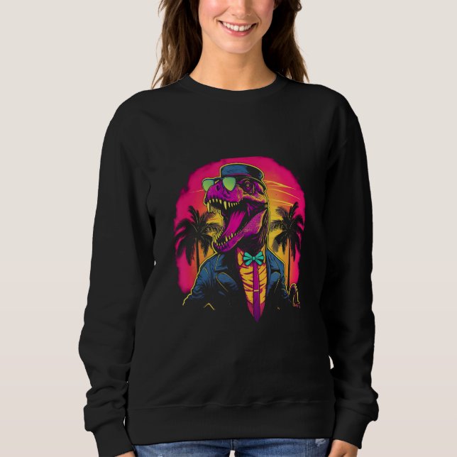 Camiseta Vaporwave Synthwave Retro Dinossauro Trex 80s Retr (Frente)