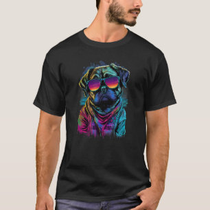 Camiseta Vaporwave Synthwave Retrowave 80s Pug Dog com Sol