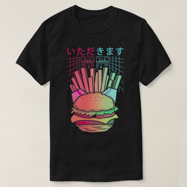Camiseta Vaporwave Synthwave Retrowave Burger e Fries Fas (Frente do Design)