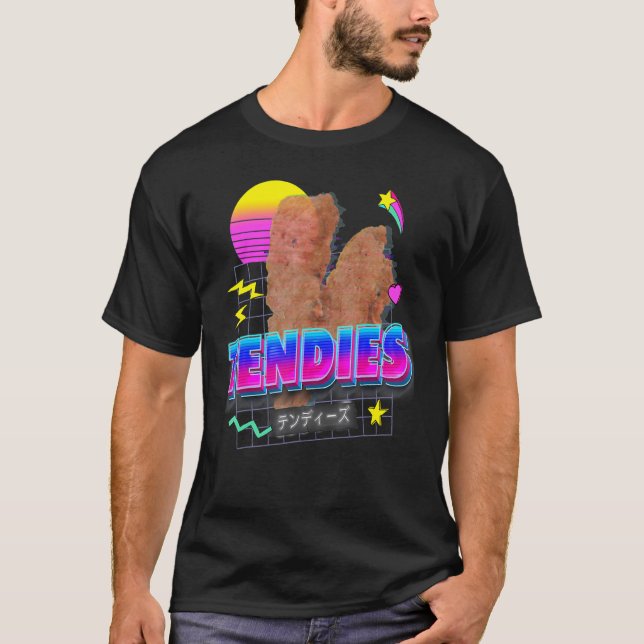 Camiseta Vaporwave Tendies Chicken - Tendies Kanji Japonês (Frente)