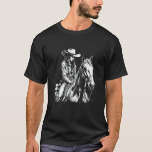 Camiseta Vaqueira Com Atitude Montando Cavalo, Arte Ocident