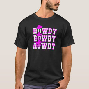 Camiseta Vaqueira Cor-de-Rosa Howdy Distressido Ocidente Pa