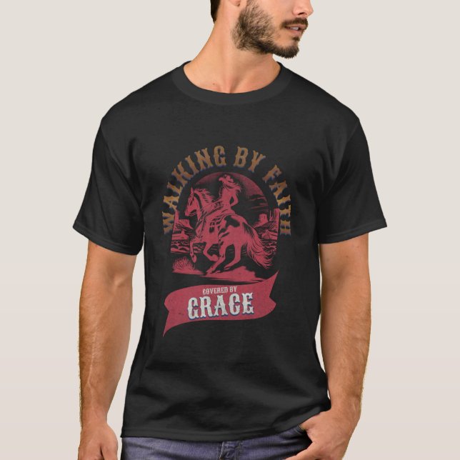 Camiseta Vaqueira Cristã Graça Coberta Ocidental Jesus Fait (Frente)