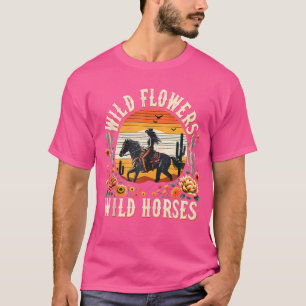 Camiseta Vaqueira do Pôr do Sol Cavalgando Cavalo Flores Se