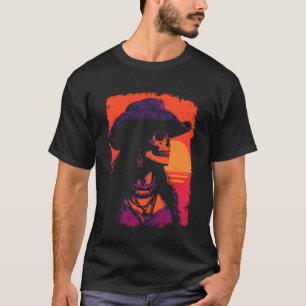 Camiseta Vaqueira Esqueleto Pôr do Sol do Deserto Escuro Oc