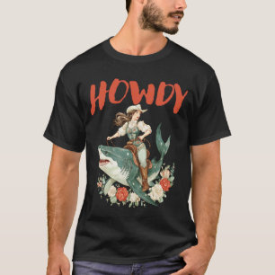 Camiseta Vaqueira Montando Tubarão Howdy Rodeio Vintage Oci