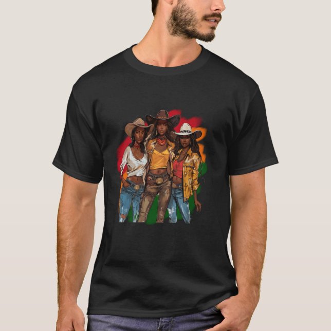 Camiseta Vaqueira Negra Rodeio Western Juneteenth História  (Frente)