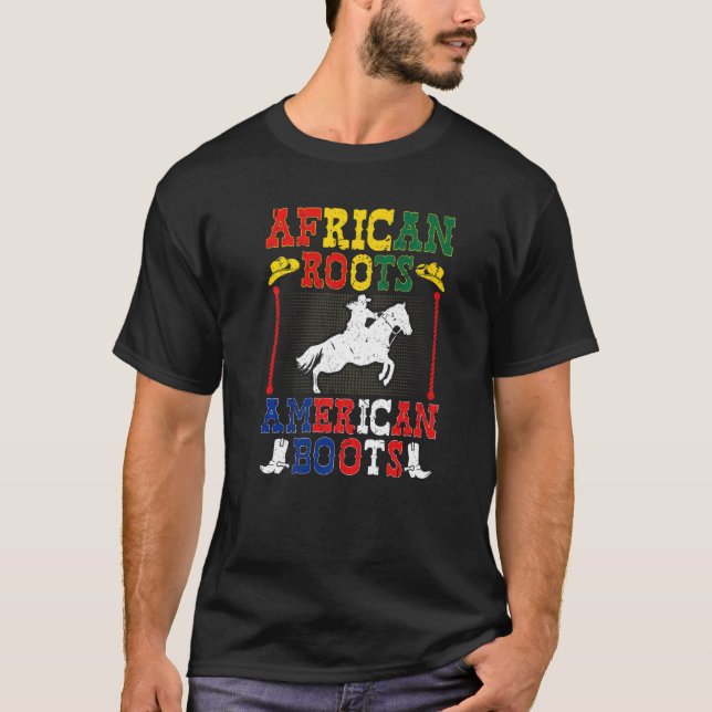 Camiseta Vaqueira Raízes Africanas Botas Americanas Rodeio  (Frente)