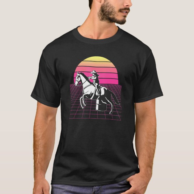 Camiseta Vaqueira Rodeio 80s Corrida de Barril Retro (Frente)