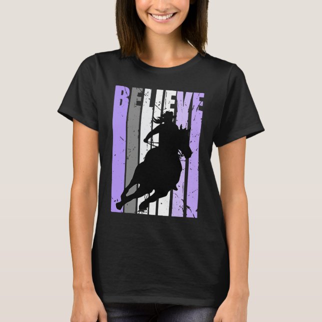 Camiseta Vaqueira Roxa Corrida De Barril Cavalgando Cavalei (Frente)