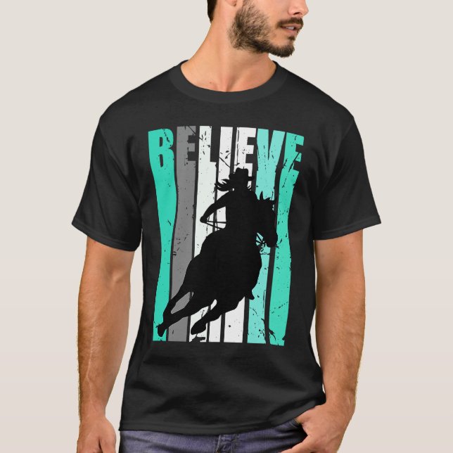 Camiseta Vaqueira Verde Corrida De Barril Cavalgando Cavale (Frente)