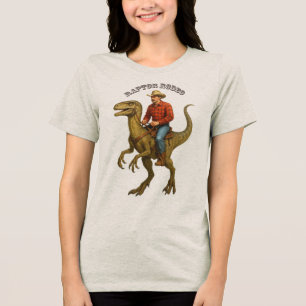 Camiseta Vaqueiro Antigo Montando um Dinossauro Velocirapto