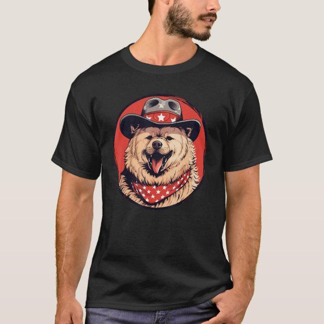 Camiseta Vaqueiro Chow Chow Cachorro Engraçado Faroeste (Frente)