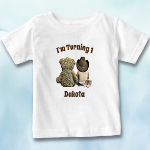 Camiseta Vaqueiro de Lil do menino do aniversário e urso d