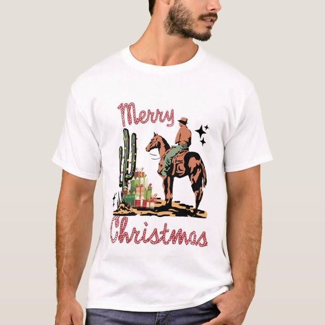 Camiseta vaqueiro festivo do Natal Ocidental (Frente)
