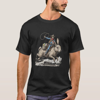 Camiseta Vaqueiro Montando Coelho de Páscoa Ocidental Alô P