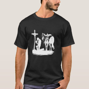 Camiseta Vaqueiro Orando Joelho Cruz Bíblia Ocidental Jesus