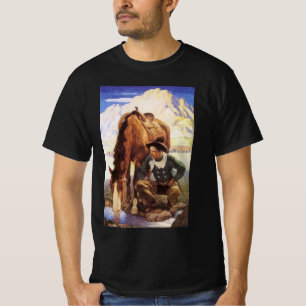 Camiseta Vaqueiro Regando seu Cavalo por NC Wyeth, Arte Ant